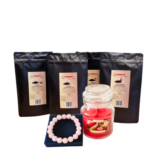 Degustační balíček kávy s luxusním náramkem z růženínu a voňavou svíčkou