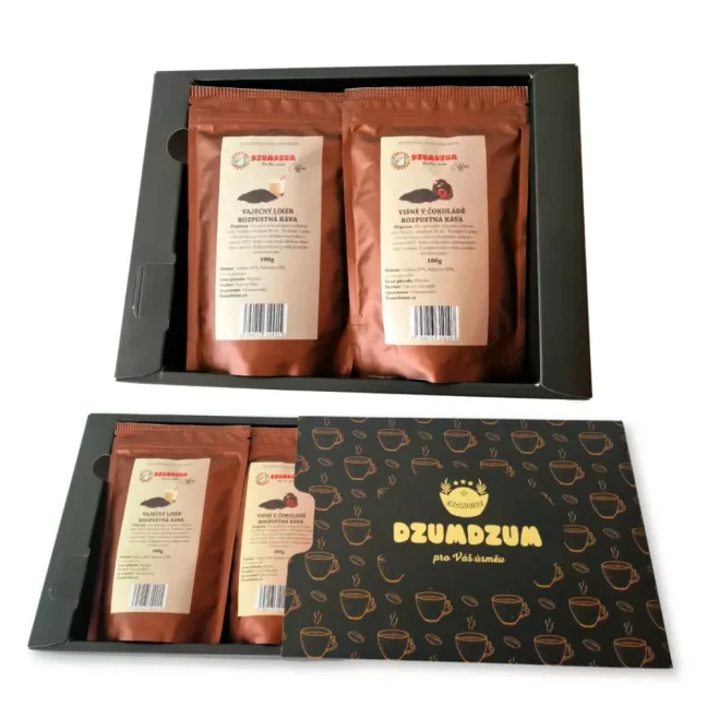 Degustační balíček kávy - ochucená ROZPUSTNÁ 4x100g, černý box